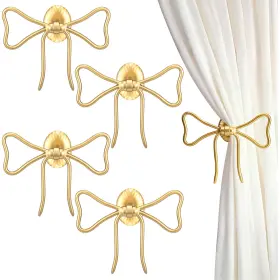 Ry-kathfly-4227 Kathfly 4 Pcs Bow Curtain Holdbacks Gold Metal Tiebacks Wall Mounted