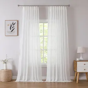 Sspleat36x95x2wh Kayne Studio Boho Semi Sheer Pinch Pleated Curtains 95 Inches Long Window Tr