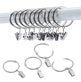 Kclongvs 638479206458 40 Pack Openable Curtain Rings With Clips Metal Hangers Ring Drapery H