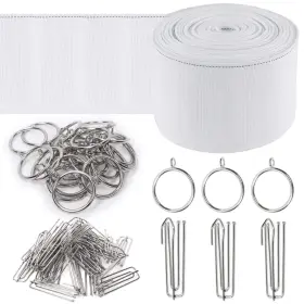 K1254 Keadic Curtain Accessory Kit 41pcs Pleated Heading Tape Hooks Rings 5.5 Meters