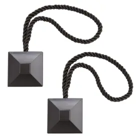 Kn99725 Kenney 042437952651 Square Magnetic Rope Tiebacks For Curtains And Drapes 2-pack Black