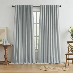 Grey-72x102 Keqiaosuocai 100% Blackout Window Curtain Panels Back Tab Rod Pocket Hook Belt Pleated Lo
