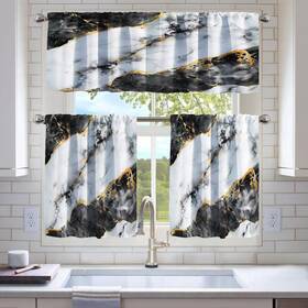 Kinuuis 6394w7 Modern Kitchen Tier Curtains And Valance Set 3 Piece Semi Sheer Window Curta