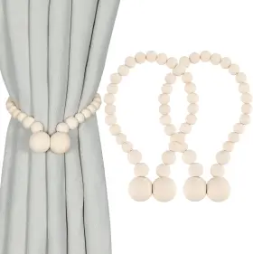 Klogtsind 313085149114 Magnetic Curtain Tiebacks Tie Backs For Curtains 2 Pack Wood Bead Curt