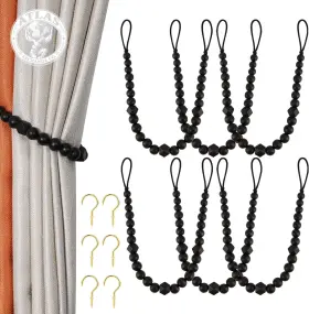 Klogtsind 313108248220 Wood Bead Curtain Tiebacks Set Of 6 Holdbacks For Thin Or Thi