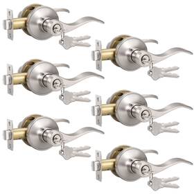 Knobonly B0dj8jmnx6 6 Pack Keyed Alike Bathroom/bedroom Door Lock Satin Nickel Front