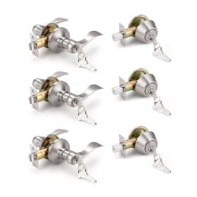 Knobonly B0dj8jpwmy 3 Pack Keyed Alike Front Door Handle Single Cylinder Deadbolt Satin