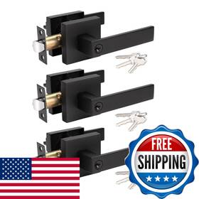 Knobwell B07cg4zq15 3 Pack Matte Black Door Handle Lock And Key Entrance Handleset Front
