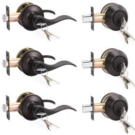 Knobwell B07g9ffbwl 3 Pack Front Entry Door Handle Lock Set Single Cylinder Deadbolt