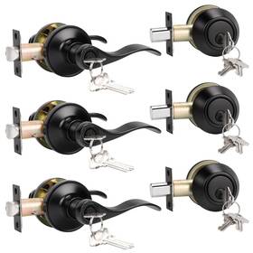 Knobwell B0dhhbmlfk 3 Pack Deadbolt Locks For Interior/exterior Doors Black Door Knob And