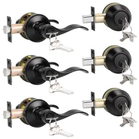 B0dhhbmlfk Knobwell 3 Pack Deadbolt Locks For Interior/exterior Doors Black Door Knob And
