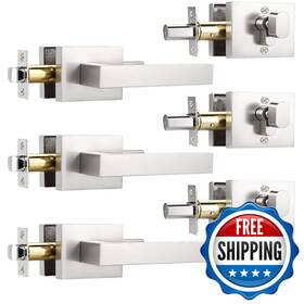 Knobwell B0f4km84z3 3 Pack Square Door Knob Deadbolt Brushed Nickel Heavy Duty Single