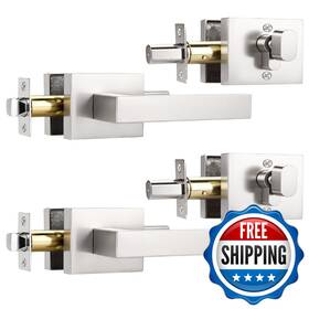 Knobwell B0f4kmjtll 2 Pack Brushed Nickel Door Handle Deadbolt Square Single Cylinder