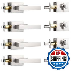 Knobwell B0f4krw6t2 4 Pack Heavy Duty Brushed Nickel Exterior Door Lockset Passage Lever
