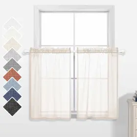 Kf-cdlg-cgdl-beige-30x36 Koufall Short Curtains 36 Inch Length For Small Bedroom Window 2 Panels Rod Pocket Fa
