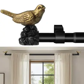 Kv28-36-72bk Kveeo Vintage Gold Curtain Rod 36 To 72 Inches Rods For Windows Adjustable
