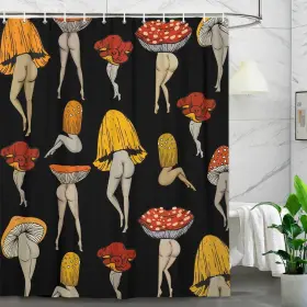 70x85y1569 Lacoiime Funny Mushroom Shower Curtain Cool Black Mushrooms Butt Curtains For