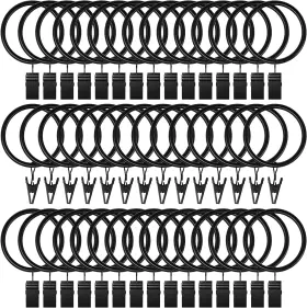0137 Lansian 44 Pack Curtain Rings With Clips Hooks 1.26 Inch Rustproof Matte Metal Stainless