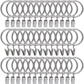 Lansian 702562613833 44 Pack Curtain Rings With Clips Hooks Silver Drapery Sta Inch