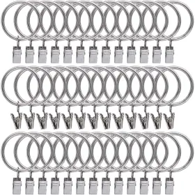 Lansian 702562617435 40 Pack Silver Curtain Rings With Clips Hooks Stainless Steel Metal