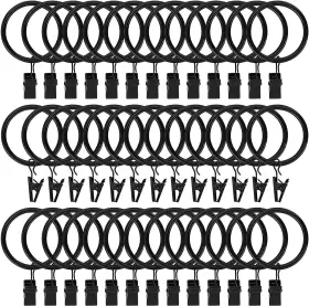 8541874472 Lansian 40pcs Curtain Rings Clips Hooks1.5 Inch Rustproof Matte Metal Vintage Black New