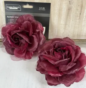 Lauren Hancock 403440658006 Vintage Burgundy 6 Inch Fabric Flower Curtain Tie-back Set Of 2 Rare