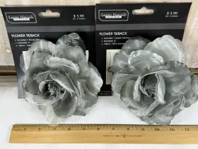 Lauren Hancock 403440682001 Vintage Grey 6 Inch Fabric Flower Curtain Tie-back Set Of 2 Rare
