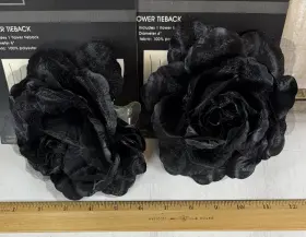 Lauren Hancock 403440690006 Vintage Black 6 Inch Fabric Flower Curtain Tie-back Set Of 2 Rare