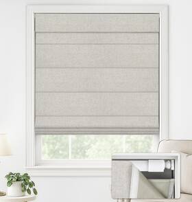 Lazblinds 41043622 No Drill Roman Shades 29 Inch W X 64 H Blackout - Faux Linen Beige