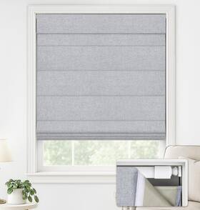 Lazblinds 41043651 No Drill Roman Shades For 29 Inch W X 64 H Blackout - Faux Linen Grey