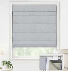 41043651 Lazblinds No Drill Roman Shades For 29 Inch W X 64 H Blackout - Faux Linen Grey