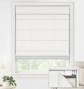 Lazblinds 41043680 No Drill Roman Shades For 29 Inch W X 64 H Light Filtering - Off White