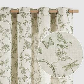 Lazzzy Lzdymlxgm-5063c06 Linen Farmhouse Curtains Green Floral 63 Inch Length Drapes F