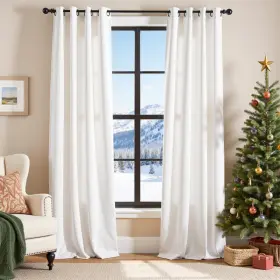 Lzrbgm2-52108w01 Lazzzy White Velvet Light Filtering Grommet Thermal Insulated Curtains 108 Inch