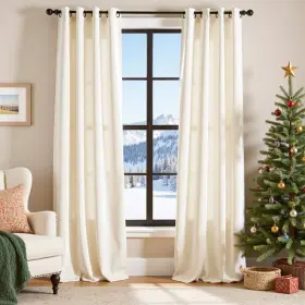 Lzrbgm2-52108w02 Lazzzy Ivory Velvet Curtains 108 Inches Long Light Filtering Thermal Insulate