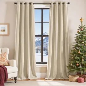 Lzrbgm2-5284c01 Lazzzy Velvet Curtains Beige Thermal Insulated 84 Inch Long For Bedr