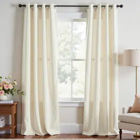 Lzrbgm2-5296w02 Lazzzy Ivory Velvet Curtains 96 Inches Long Light Filtering Thermal Insulated