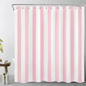 Lz29228-72 Lb Pink And White Striped Fabric Shower Curtain For Bathroom With 12 Hooks V