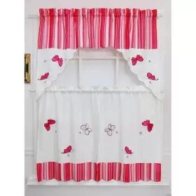 Lcm Home Fashions 837304012008 Candy Stripe Butterfly Tiered Curtain Set Pink