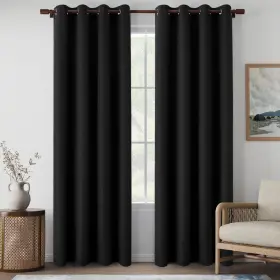 Lz-xkmdk-20-52l84 Lcoomzen 100% Blackout Linen Curtains 84 Inch Length 2 Panels For Bedroom Thermal Ins