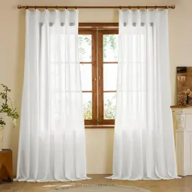 Lzsws-2-42l120 Lcoomzen Sheer Curtains 120 Inches Long With Hooks Light Filtering Privacy Semi