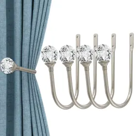 Lebsitey 768461261667 4 Pcs Metal Curtain Holdbacks With Clear Crystal Ball Decorative Wall Mounte
