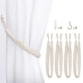 Lewondr 651074377682 4 Pcs Curtain Rope Buckles Knitted Cotton Tiebacks Beige For Home And Office