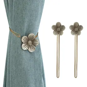 Lewondr 651074383782 Magnetic Curtain Tie 1 Pair Vintage Resin Flower Drapery Holdback Wi