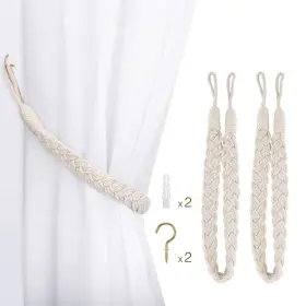 Lewondr 651074383898 Curtain Rope Buckle 2 Pieces Cotton Knitted Knot Braided Window Tieba