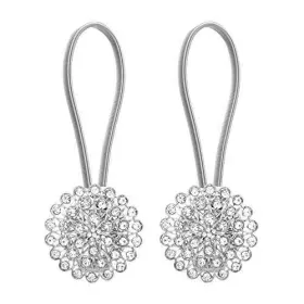 Lewondr 651074384314 Curtain Tie Magnetic 1 Pair Sparkling Crystal Flower Tieback Stretch