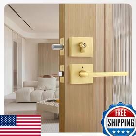 Leydebong B0bslqrpg3 1 Pack Gold Door Handle Set Single Cylinder Deadbolt Entry