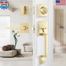 Leydebong B0f5pp8d29 Gold Front Door Handle And Deadbolt Set Modern Lock
