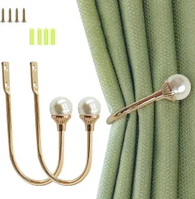 X3-xu Lfcforldx Gold Plastic Pearl U-shaped Curtain Tie-backs With Screws Wall-mounted Hooks Fo