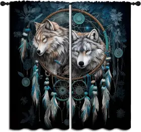 Lhroomjk 246546532788 Wolf Dream Catcher Rod Pocket Blackout Curtains For Boy Girl Bedroom 55x63 Inch
